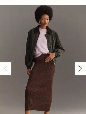 NWT Anthropologie WAYF Ribbed Knit Midi Skirt in Dark Brown Sz MED